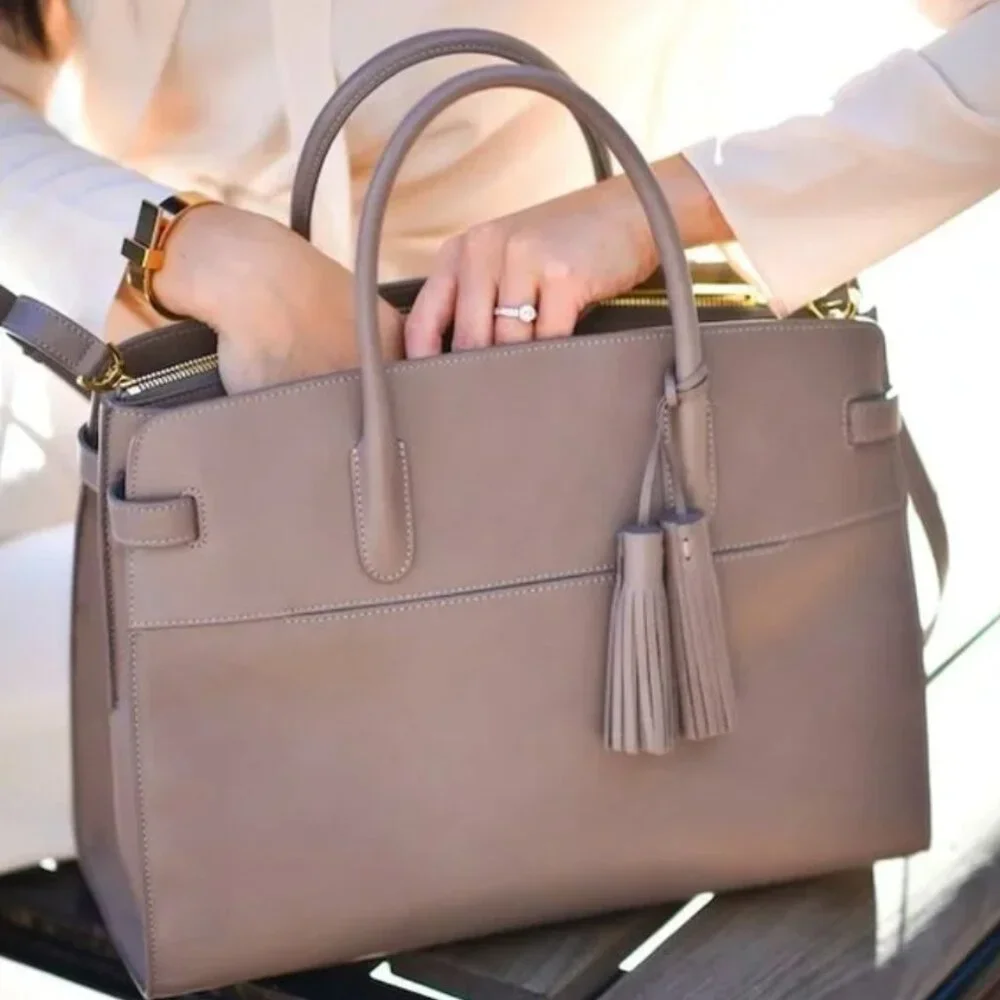 Cuyana Work Satchel in Clay Smooth Leather